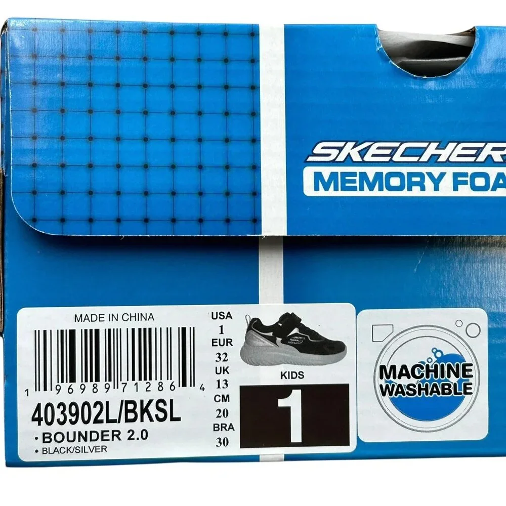 Skechers Youth Boys Athletic Slip-on Sneaker Size 1 Black Gray Lightweight Shoes